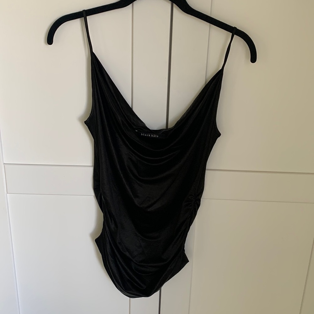 Black Halo Satin Ruched Top Sleeveless X Small